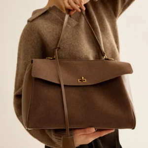 Classic Suede Shoulder Bag Structured Flap Design - Product showcase