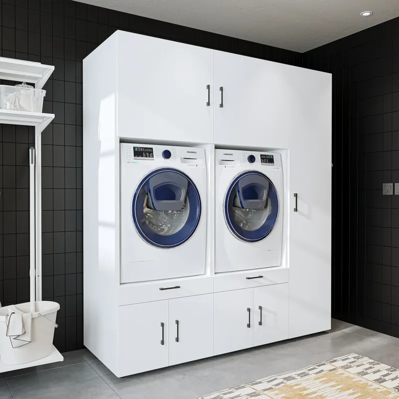 Roomart Überbauschrak für Waschküche & Hauswirtschaftsraum, in 3 Farben, Mit Schubladen und Ausziehbrett , 179 cm breit - waschmaschinenschrank, waschmaschinenregal, waschturm, schrank, weiß, waschmaschinen, unterschrank, waschmaschine, trockner, haushalt