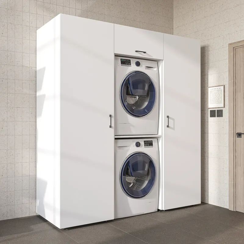Roomart Schrankwand DUO-I, 187 cm, mit 2 Hochschränken und Oberschrank für Waschmaschine & Trockner, in 2 Farben