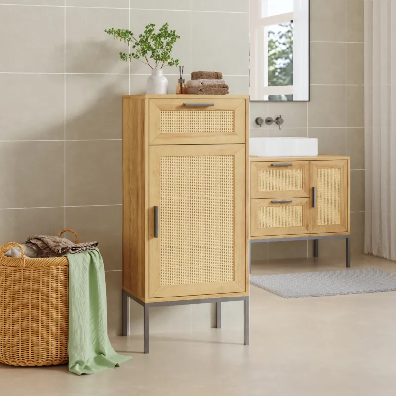 Badezimmerschrank Marhasa 92x40x30 cm Eicheoptik/Schwarz [en.casa]