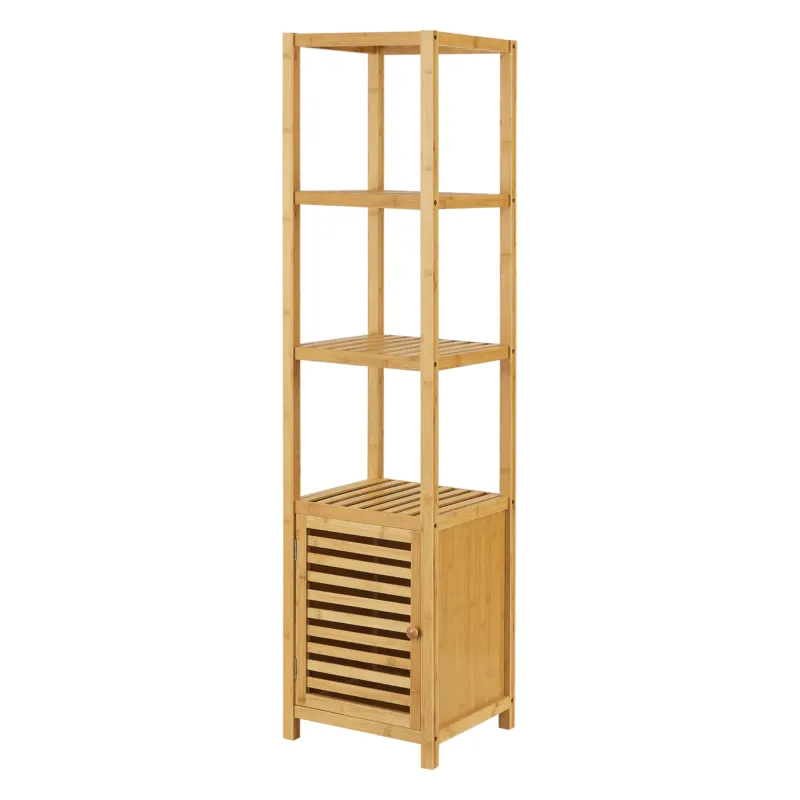 Bambusregal Liminka Badregal mit Schranktür 140x34x33cm [en.casa] - premiumXL