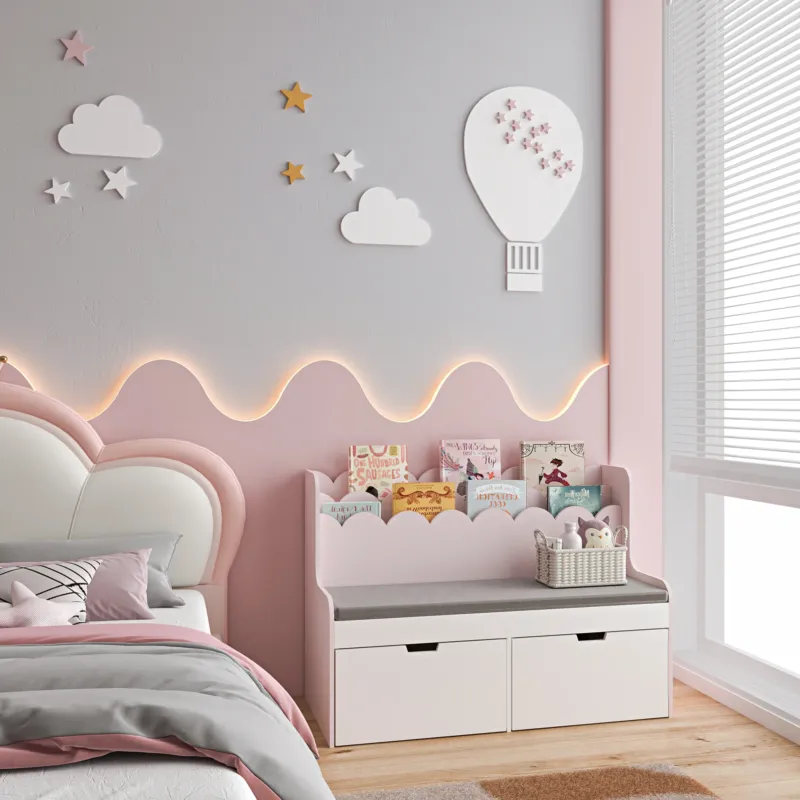 Kindersitzbank mit Regal Vestnes 100x45x70 cm Cotton Candy/Weiß [en.casa] - premiumXL