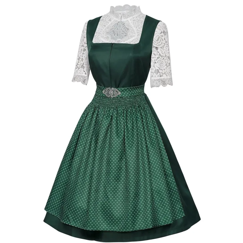 Traditional Dirndl Dress Emerald Green With Lace Blouse Apron - Product example