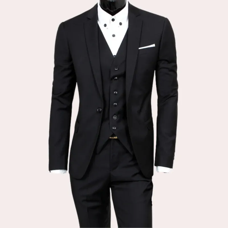 Classic Three Piece Suit Premium Black Business Formal Wear - Product showcase