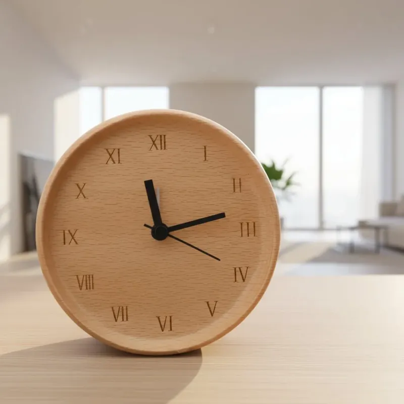 Wooden Desk Clock Roman Numerals Beech Wood Design - Product showcase