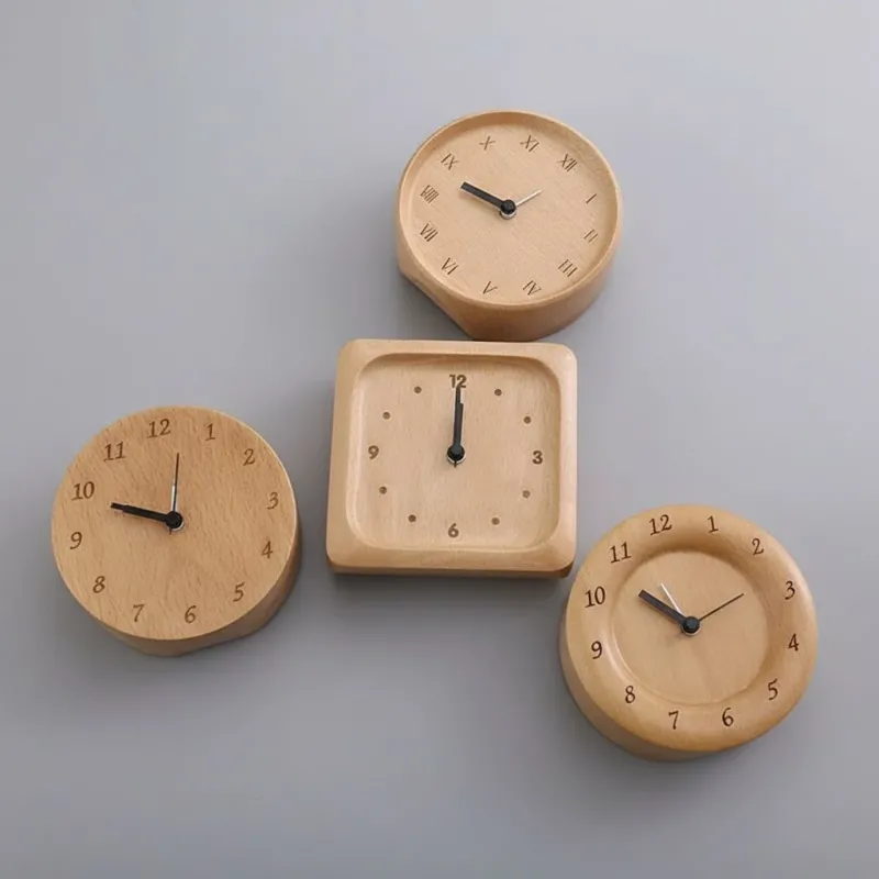 Wooden Desk Clock Roman Numerals Beech Wood Design - Product example