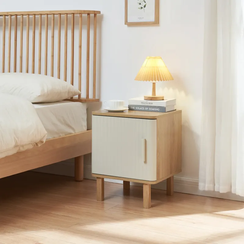 Nachtschrank Ferrersp mit Tür 50x40x40 cm Eicheoptik/Sandfarben [en.casa]