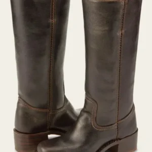 Classic Leather Riding Boots Mid-Height Block Heel Design - Product showcase