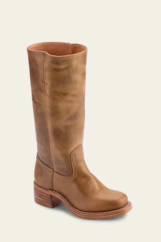 Classic Leather Riding Boots Mid-Height Block Heel Design - Detailed view