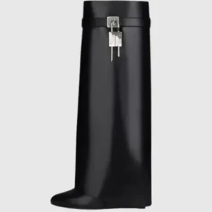 Modern Wedge Boots Black Vegan Leather With Lock Detail - Product showcase