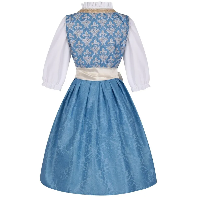 Traditional Dirndl Dress Royal Blue Floral Embroidery With Lace Apron - Product detail 4