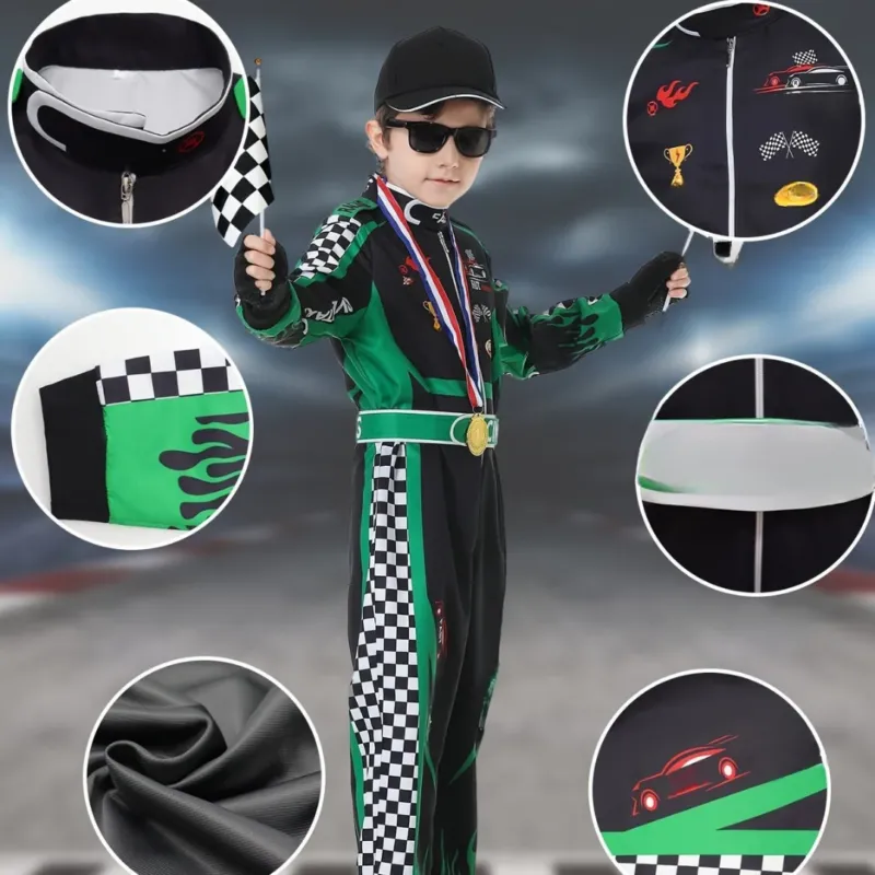 Kids Racing Champion Costume Complete Motorsport Set - Detailed view