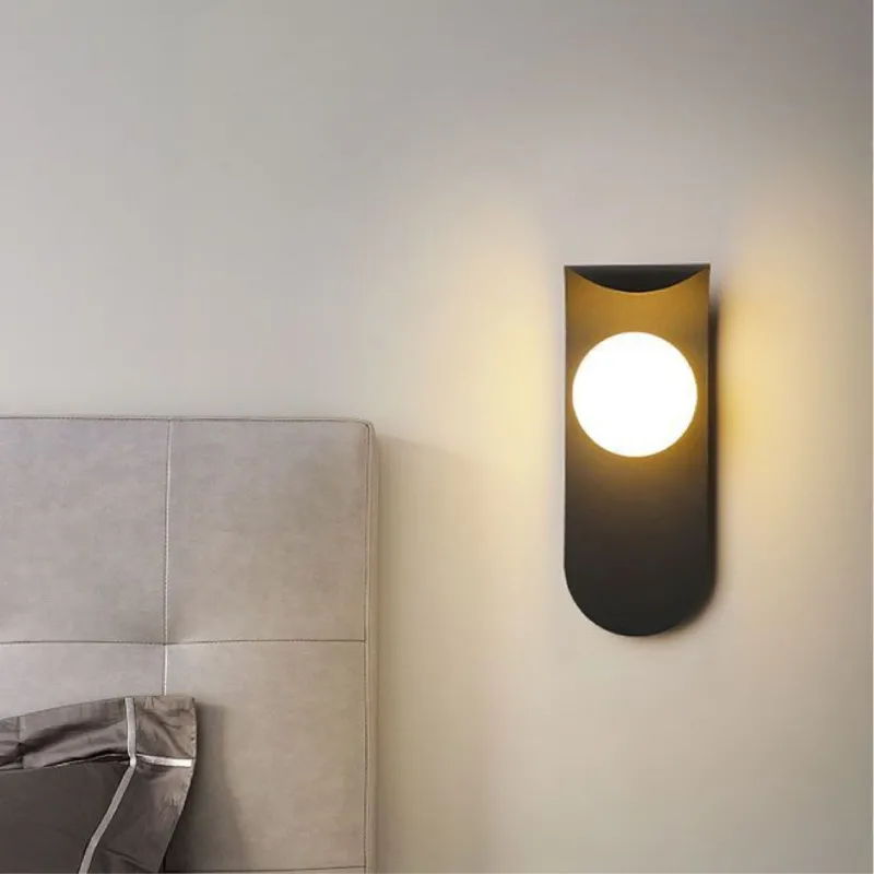 Scandinavian Wall Lamp Black Metal With Glass Globe - Product showcase