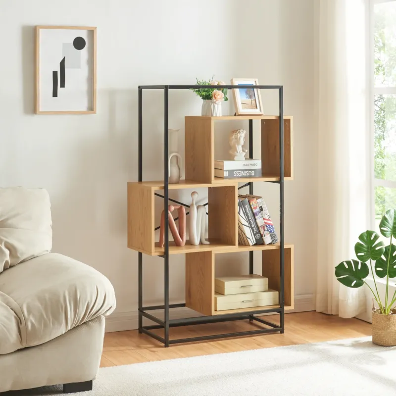 Bücherregal Rennebu Schwarz/Eiche [en.casa]