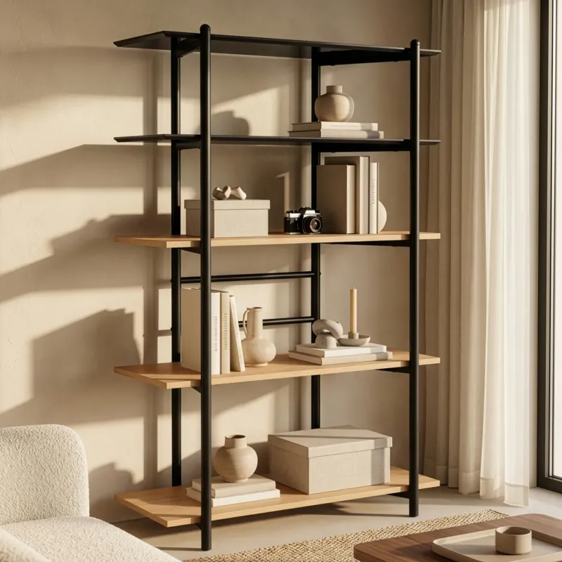 Bücherregal Kappespoo 124x80x35 cm Schwarz/Eicheoptik [en.casa]