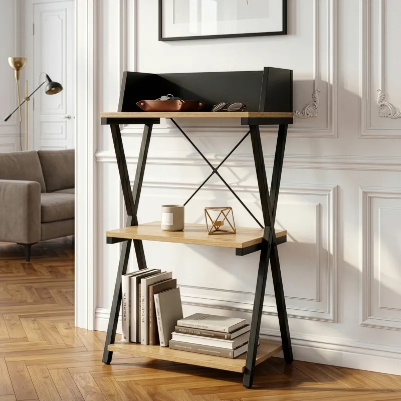 Standregal Kappespoo 84x50x30 cm Schwarz/Eicheoptik [en.casa]
