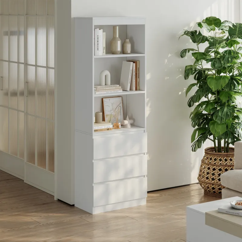 Bücherregal Les mit 3 Schubladen 180x60x35 cm Weiß [en.casa] - premiumXL