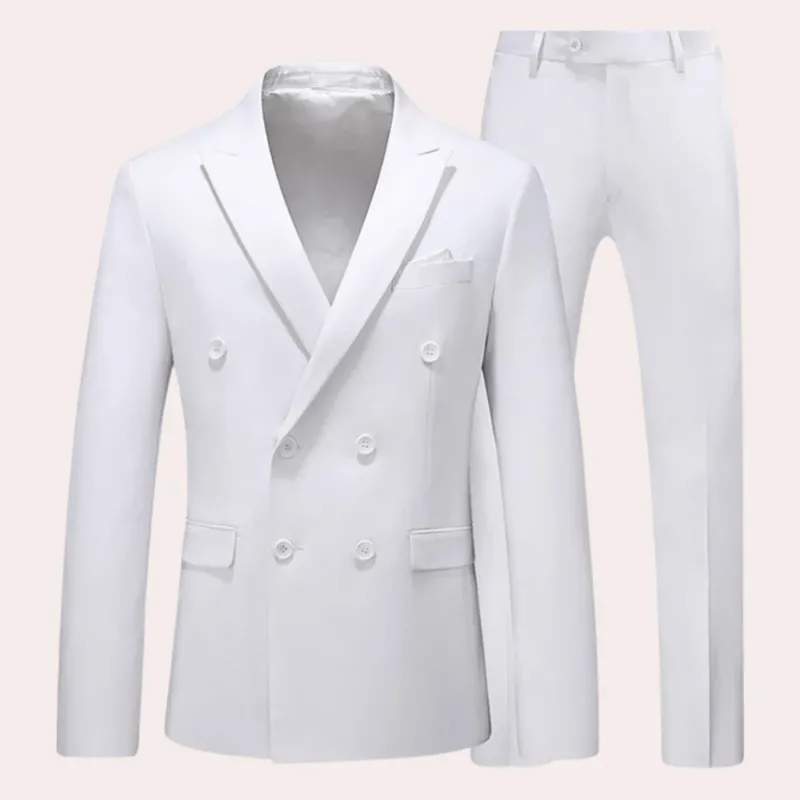 Mens Double Breasted Suit Set Premium White Cotton Blend - Product showcase
