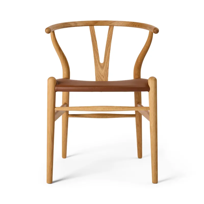 Wishbone Chair CH24P, Eiche geölt mit Loke 7060 Leder von Hans J. Wegner