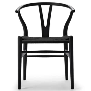 Wishbone Chair CH24 Soft Schwarz mit schwarzem Geflecht von Hans J. Wegner