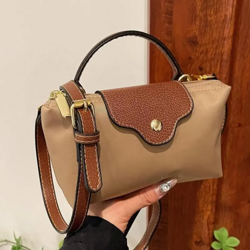 Compact Crossbody Handbag Brown Leather Accent Mini Bag - Product showcase