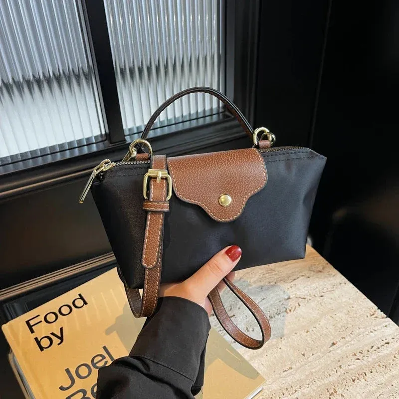 Compact Crossbody Handbag Brown Leather Accent Mini Bag - Product example