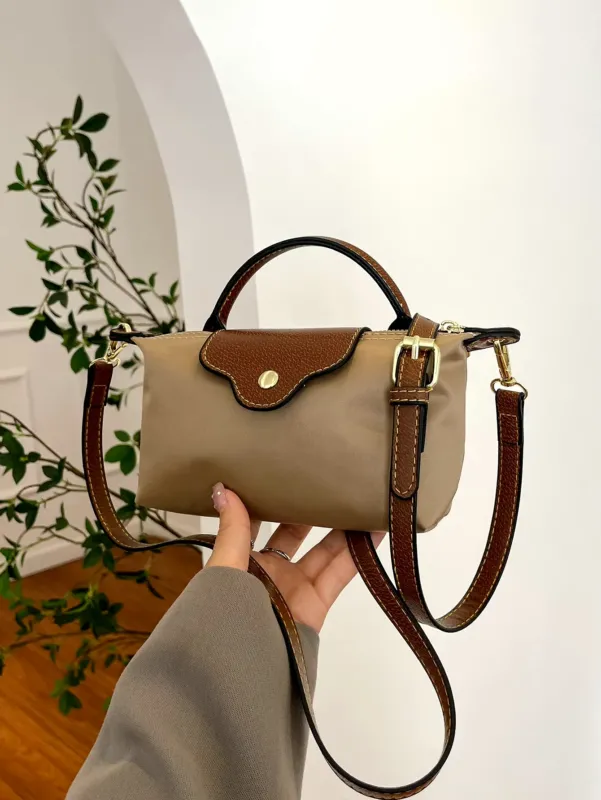 Compact Crossbody Handbag Brown Leather Accent Mini Bag - Product detail 4