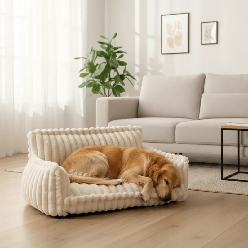 Orthopedic Dog Sofa Bed Plush Memory Foam with Raised Headrest - Product showcase