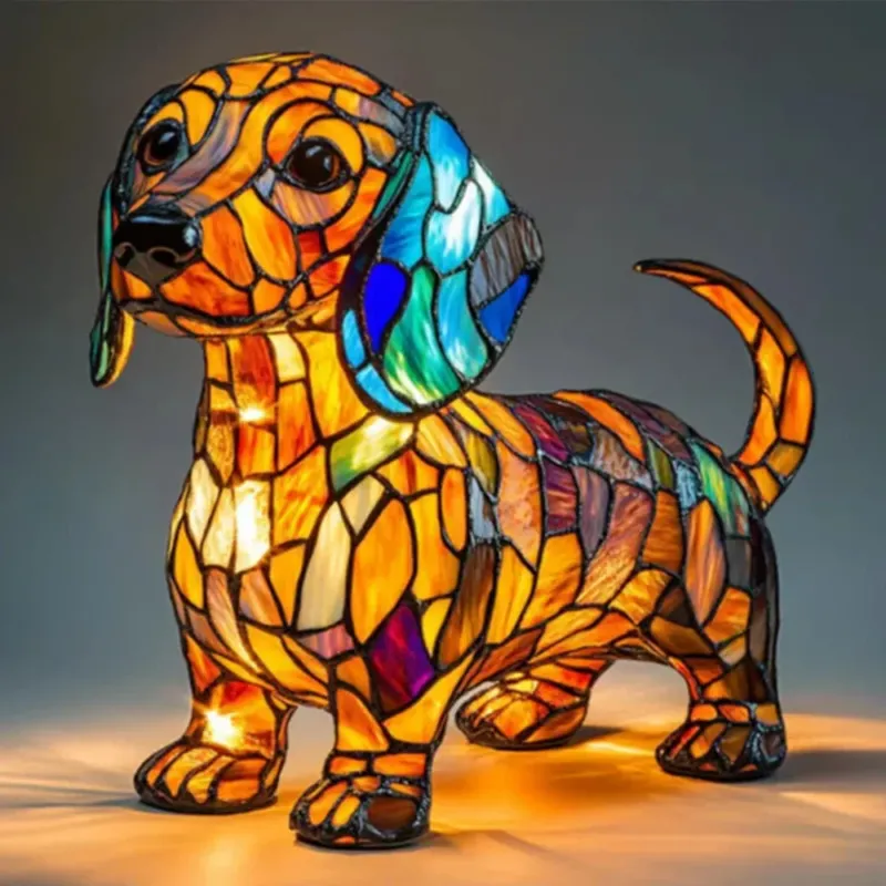 Tiffany Style Dog Table Lamp Stained Glass French Bulldog Design - Product detail 4