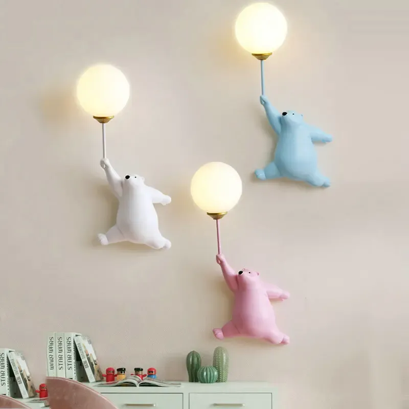 Kids Wall Lamp Balloon Bear Design With Glowing Sphere - Product showcase
