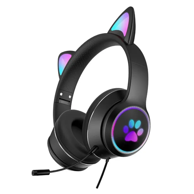 Gaming Headphones Cat Ears LED RGB Light Foldable Headset - Product showcase