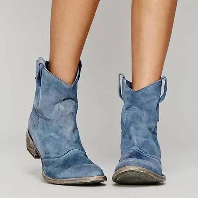 Western Ankle Boots Distressed Suede Design - Product example