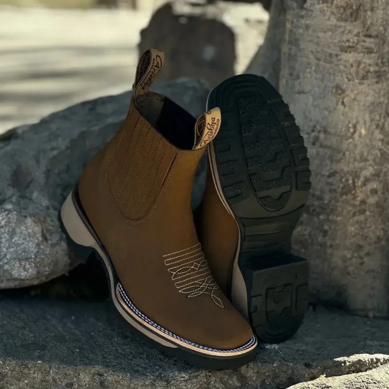 Western Leather Boots Classic Chelsea Cowboy Design - Detailed view