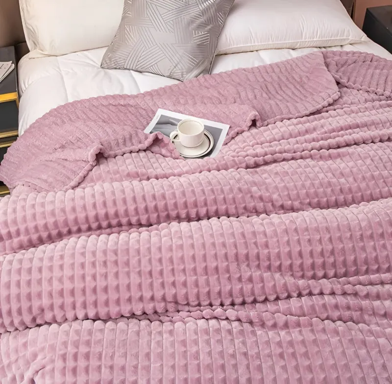 Chunky Knit Throw Blanket Ultra-Soft Coral Fleece Textured Design - Product example