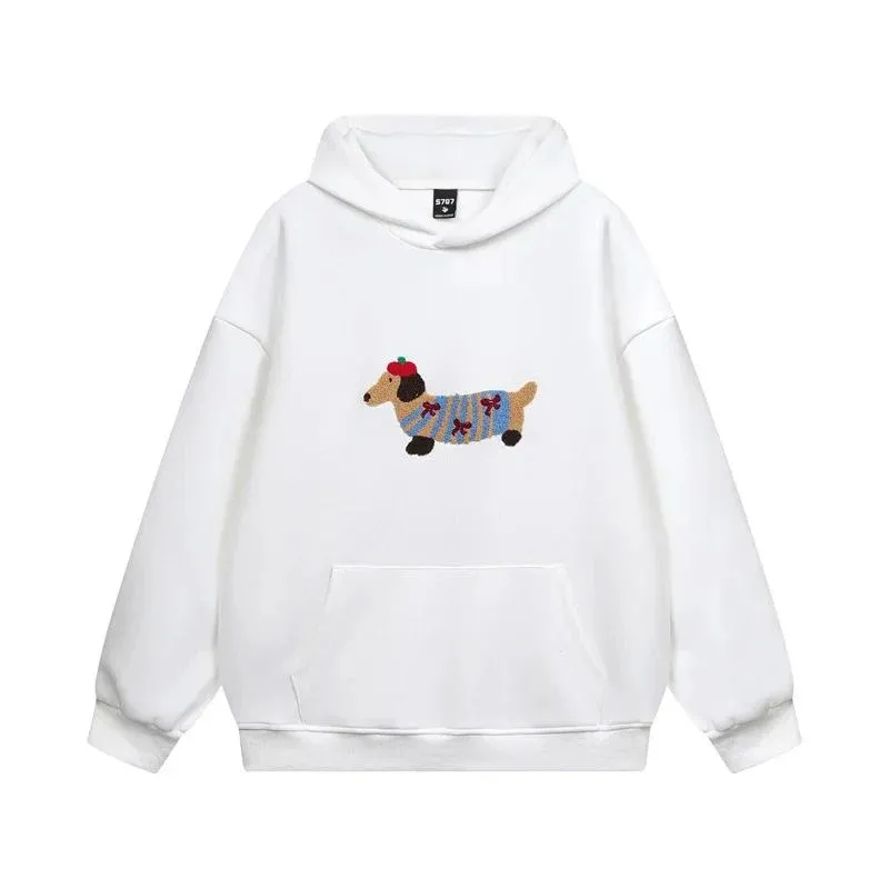 Dachshund Embroidered Hoodie Cotton Blend Pullover Sweatshirt - Product showcase
