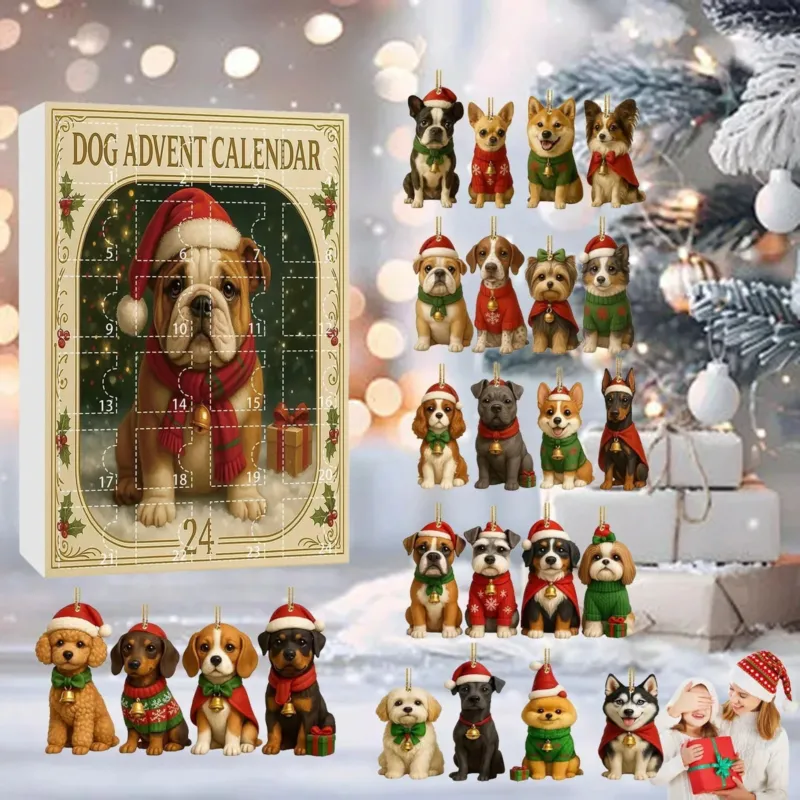 Christmas Dog Advent Calendar 24 Festive Puppy Ornaments - Detailed view