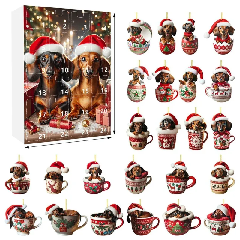 Dachshund Advent Calendar 24-Day Christmas Countdown with Dog Ornaments - Product showcase