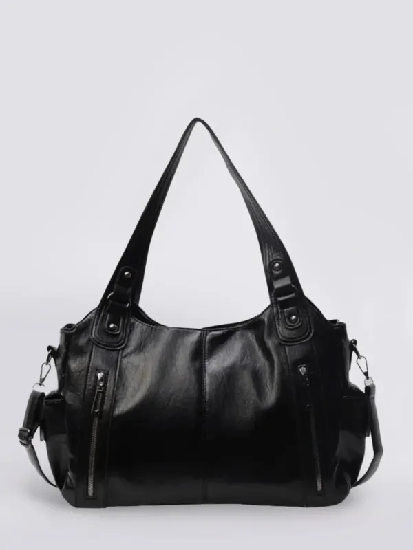 Vintage Leather Shoulder Bag Dual Zipper Tote Design - Product detail 4