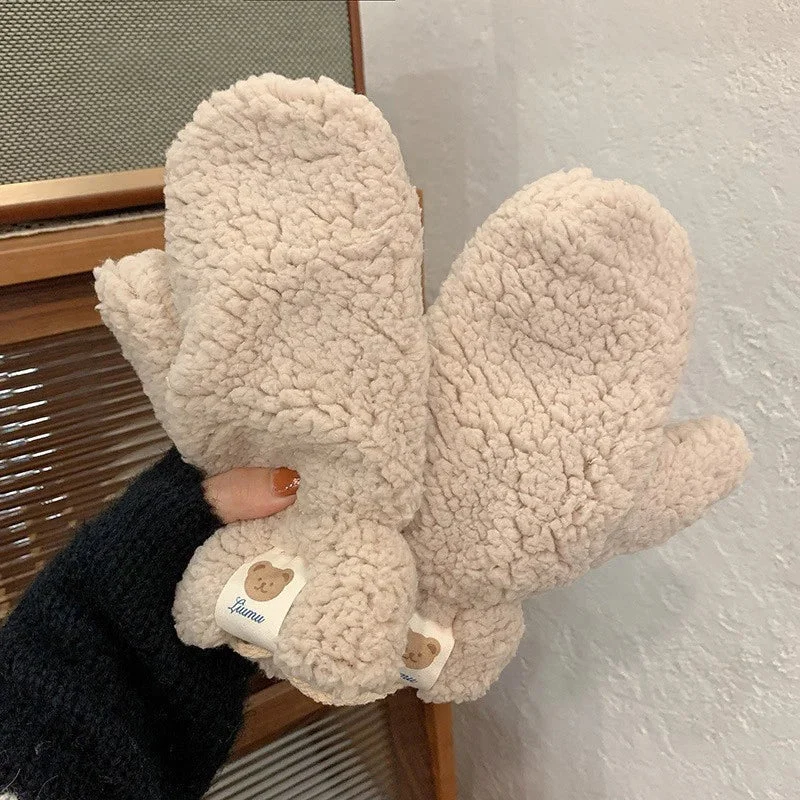 Damen Winterhandschuhe Plüsch – warm, weich mit Kordelzug