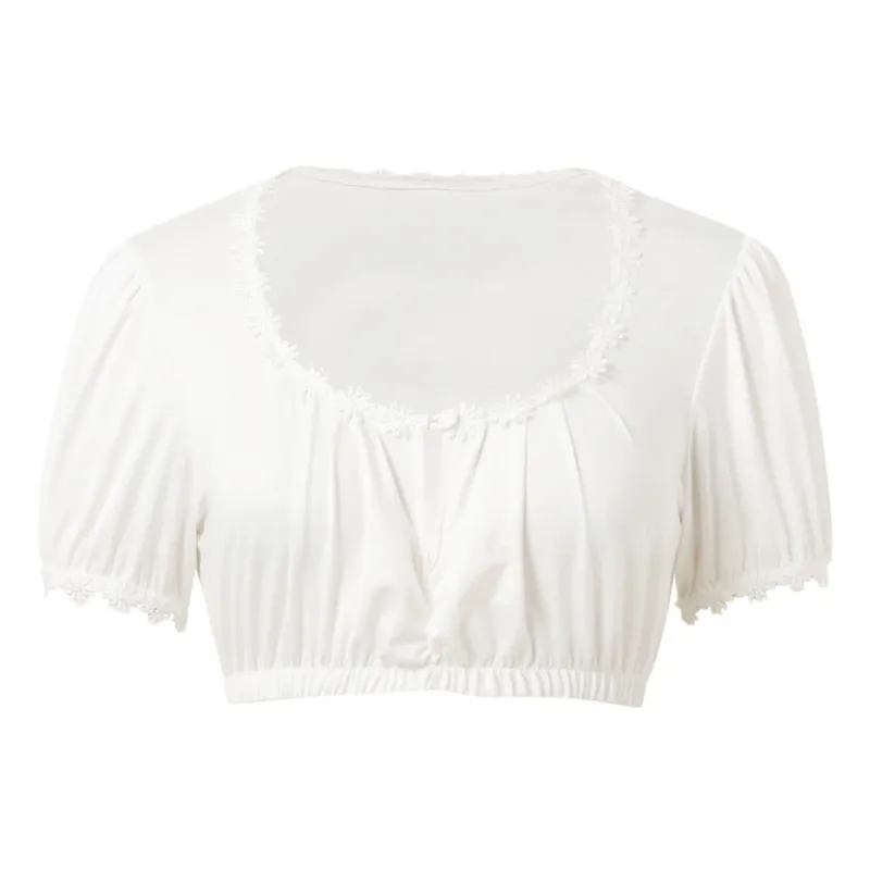 Traditional Dirndl Blouse Cotton Lace Trim Crop Top - Detailed view