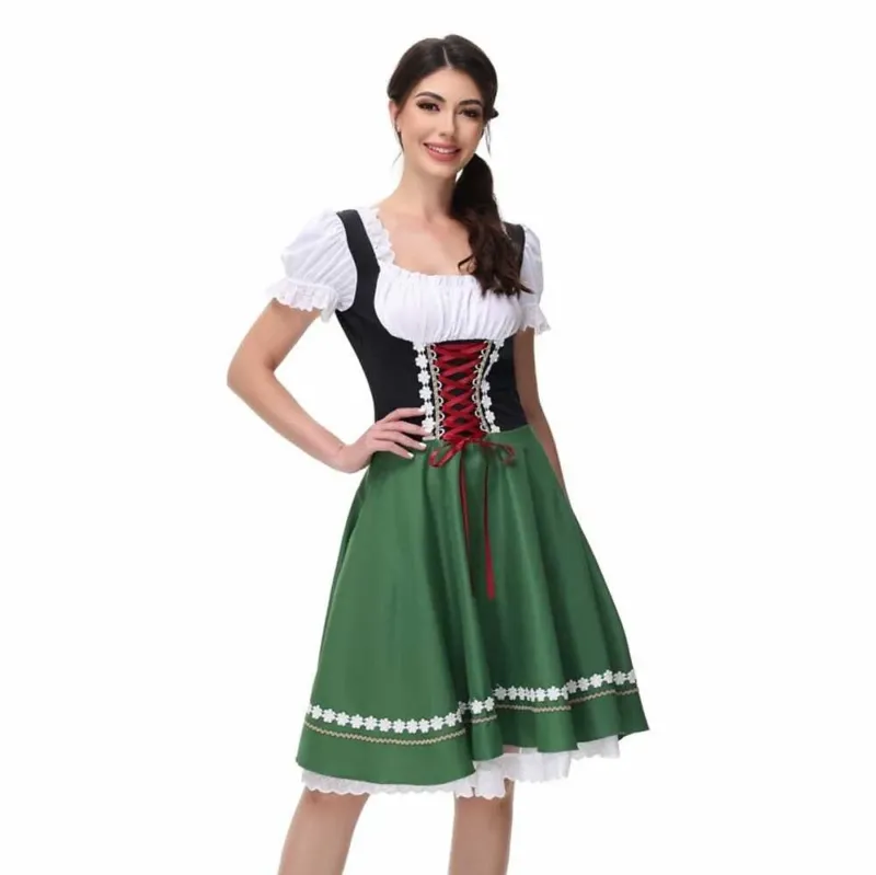 Traditional Dirndl Dress Bavarian Green with Lace Trim - Product detail 4