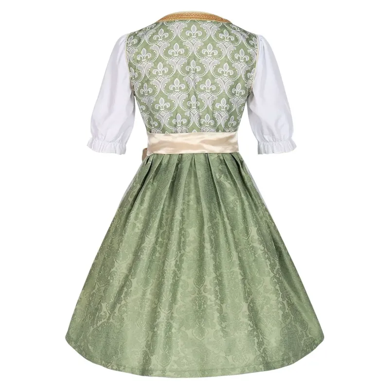 Traditional Dirndl Dress Sage Green Brocade with Gold Trim - Product example