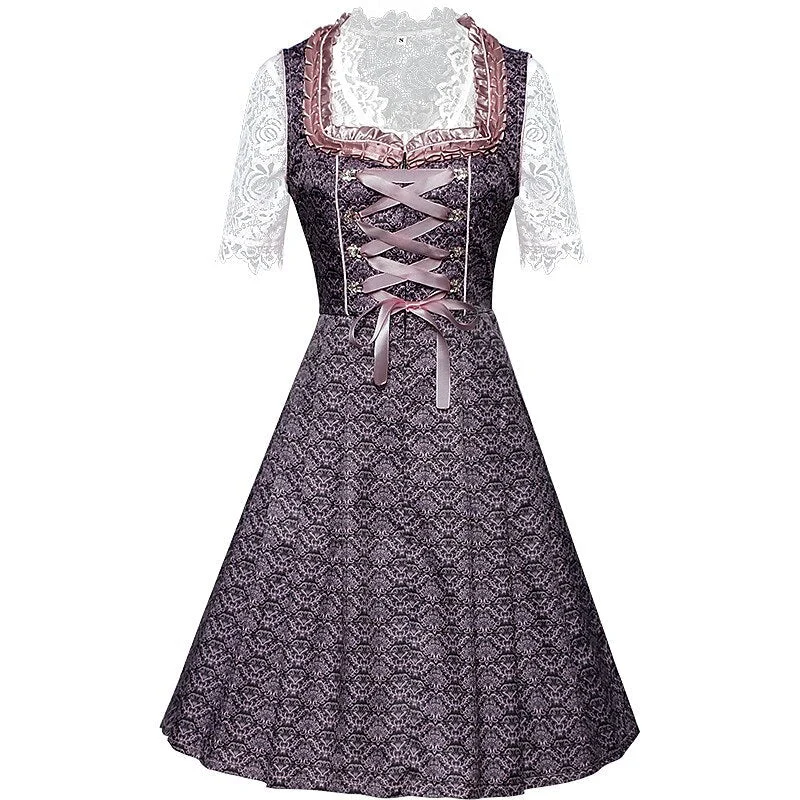 Traditional Dirndl Dress Floral Lace Embroidery With Apron - Product detail 4