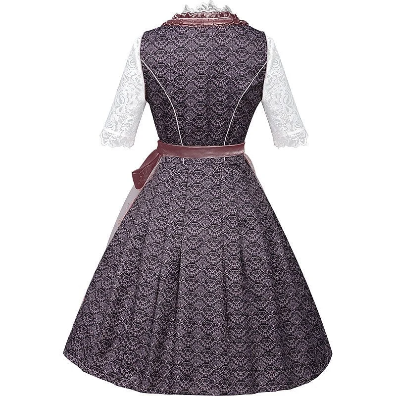 Traditional Dirndl Dress Floral Lace Embroidery With Apron - Detailed view