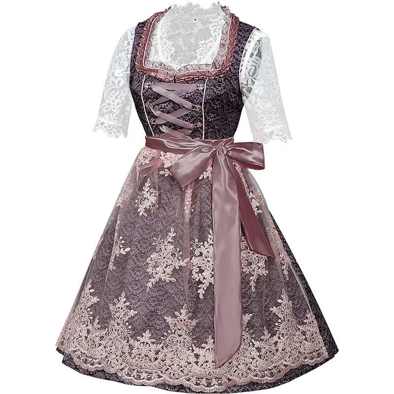 Traditional Dirndl Dress Floral Lace Embroidery With Apron - Product example