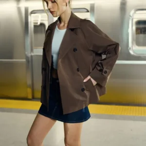 Double Breasted Trench Coat Classic Brown Polyester - Product showcase
