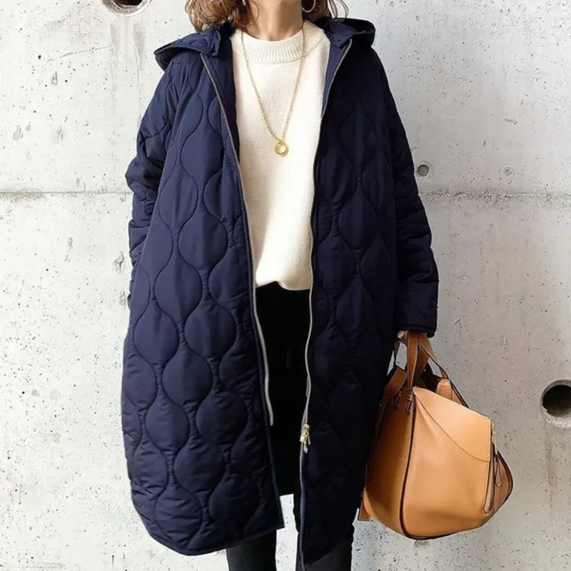 Quilted Winter Coat Hooded Mid-Length Design - Product example