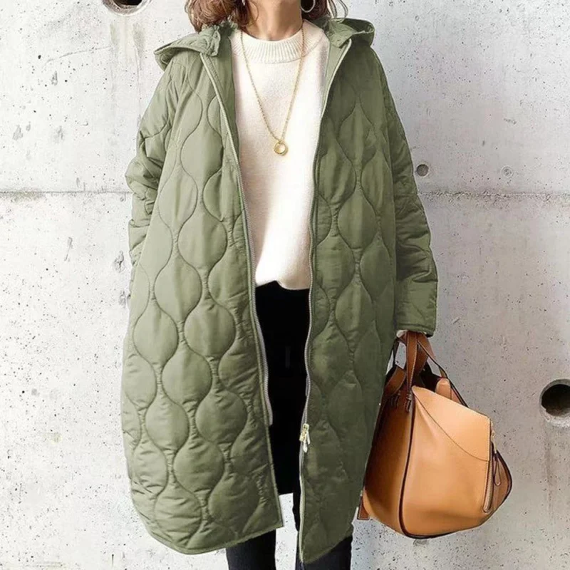 Quilted Winter Coat Hooded Mid-Length Design - Detailed view