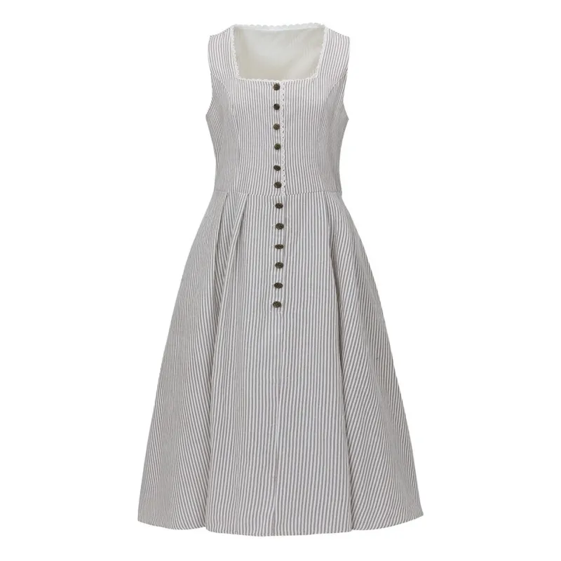Traditional Dirndl Dress Striped Bodice With Floral Skirt - Product example