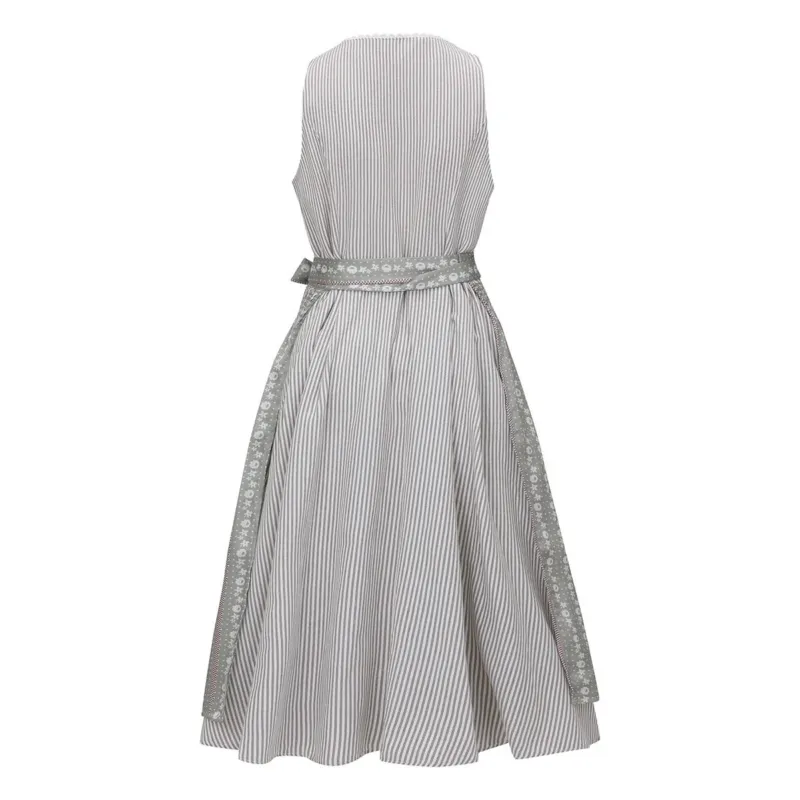 Traditional Dirndl Dress Striped Bodice With Floral Skirt - Detailed view